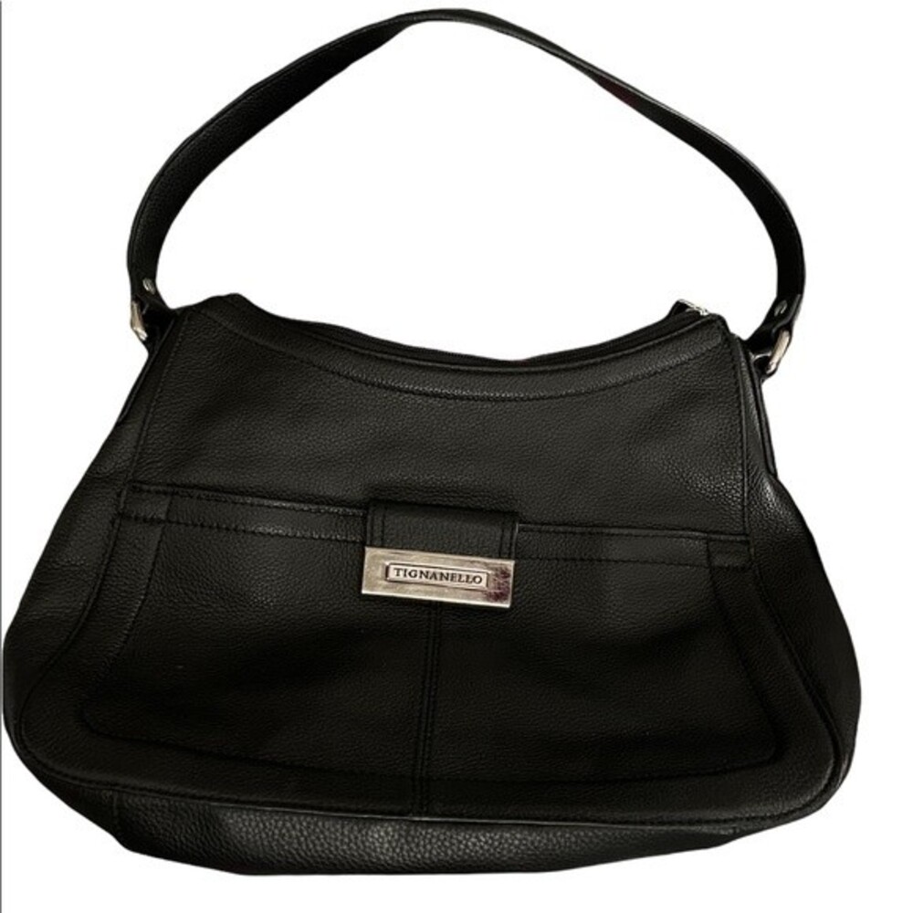 Tignanello Pebble Black Leather Hobo Purse/Bag. Front Pocket. Lined interior. - Picture 2 of 11